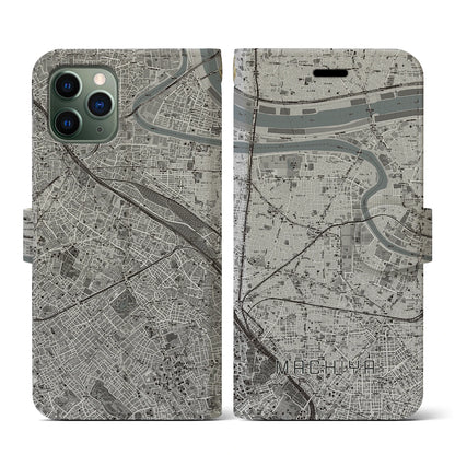 【町屋（東京都）】地図柄iPhoneケース（手帳タイプ）モノトーン・iPhone 11 Pro 用