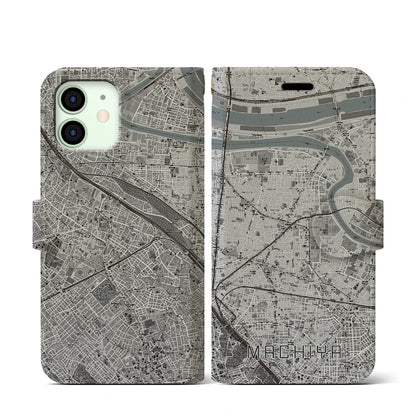 【町屋（東京都）】地図柄iPhoneケース（手帳タイプ）モノトーン・iPhone 12 mini 用