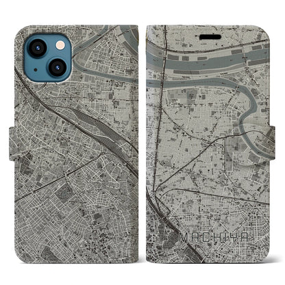 【町屋（東京都）】地図柄iPhoneケース（手帳タイプ）モノトーン・iPhone 13 用