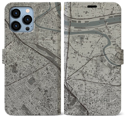 【町屋（東京都）】地図柄iPhoneケース（手帳タイプ）モノトーン・iPhone 13 Pro Max 用