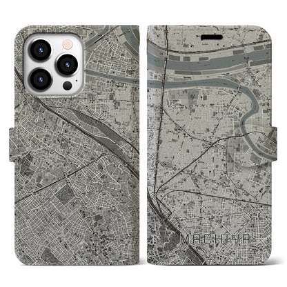 【町屋（東京都）】地図柄iPhoneケース（手帳タイプ）モノトーン・iPhone 13 Pro 用