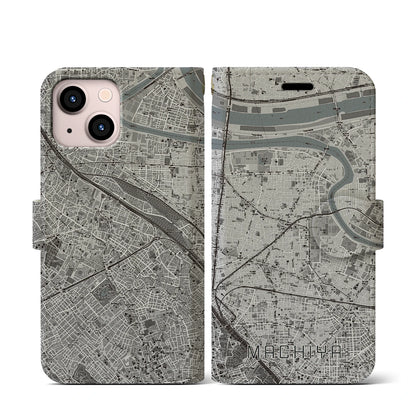 【町屋（東京都）】地図柄iPhoneケース（手帳タイプ）モノトーン・iPhone 13 mini 用