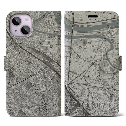 【町屋（東京都）】地図柄iPhoneケース（手帳タイプ）モノトーン・iPhone 14 用