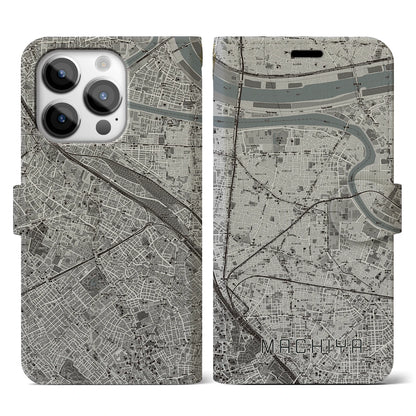 【町屋（東京都）】地図柄iPhoneケース（手帳タイプ）モノトーン・iPhone 14 Pro 用