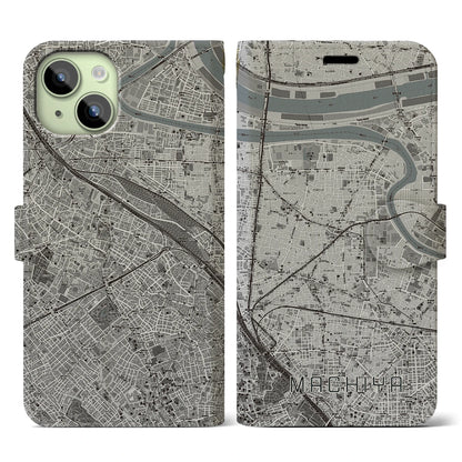 【町屋（東京都）】地図柄iPhoneケース（手帳タイプ）モノトーン・iPhone 15 用