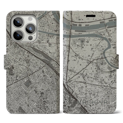 【町屋（東京都）】地図柄iPhoneケース（手帳タイプ）モノトーン・iPhone 15 Pro 用