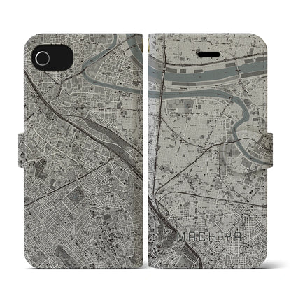 【町屋（東京都）】地図柄iPhoneケース（手帳タイプ）モノトーン・iPhone SE（第3 / 第2世代） / 8 / 7 / 6s / 6 用