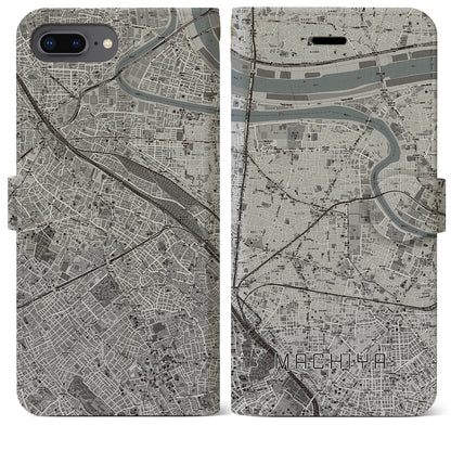 【町屋（東京都）】地図柄iPhoneケース（手帳タイプ）モノトーン・iPhone 8Plus /7Plus / 6sPlus / 6Plus 用