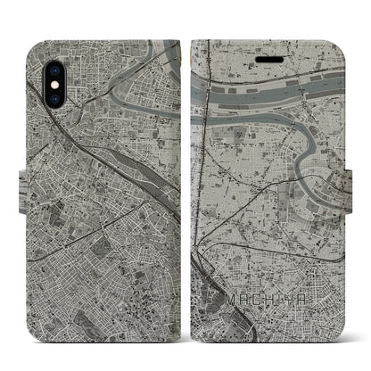 【町屋（東京都）】地図柄iPhoneケース（手帳タイプ）モノトーン・iPhone XS / X 用