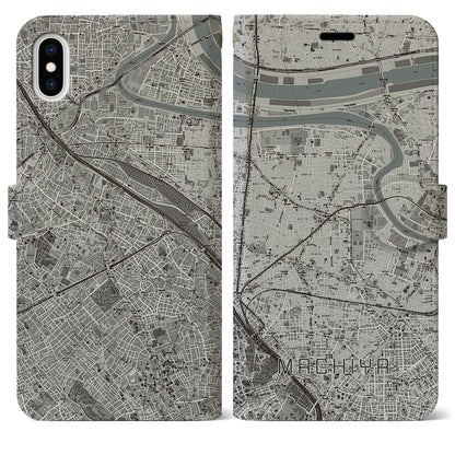 【町屋（東京都）】地図柄iPhoneケース（手帳タイプ）モノトーン・iPhone XS Max 用