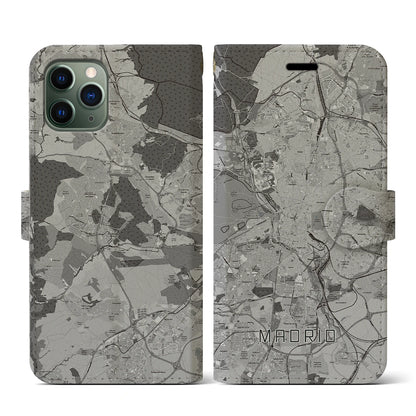 【マドリード（スペイン）】地図柄iPhoneケース（手帳タイプ）モノトーン・iPhone 11 Pro 用