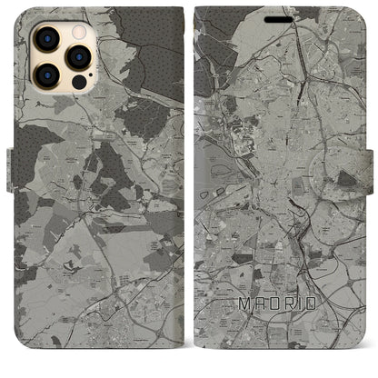 【マドリード（スペイン）】地図柄iPhoneケース（手帳タイプ）モノトーン・iPhone 12 Pro Max 用