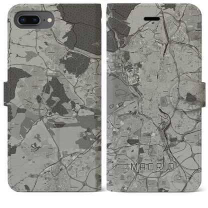 【マドリード（スペイン）】地図柄iPhoneケース（手帳タイプ）モノトーン・iPhone 8Plus /7Plus / 6sPlus / 6Plus 用