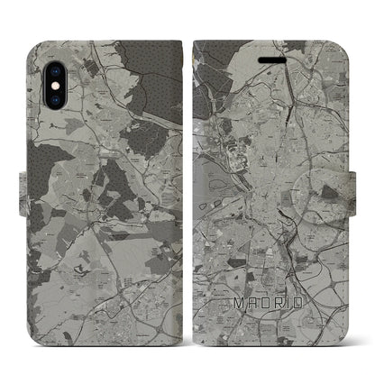 【マドリード（スペイン）】地図柄iPhoneケース（手帳タイプ）モノトーン・iPhone XS / X 用