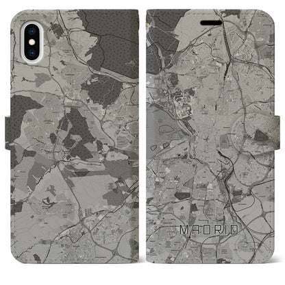 【マドリード（スペイン）】地図柄iPhoneケース（手帳タイプ）モノトーン・iPhone XS Max 用