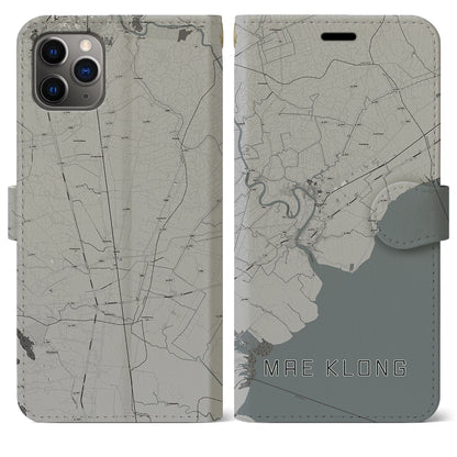 【メークロン（タイ）】地図柄iPhoneケース（手帳タイプ）モノトーン・iPhone 11 Pro Max 用