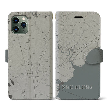 【メークロン（タイ）】地図柄iPhoneケース（手帳タイプ）モノトーン・iPhone 11 Pro 用