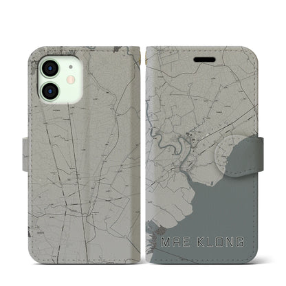 【メークロン（タイ）】地図柄iPhoneケース（手帳タイプ）モノトーン・iPhone 12 mini 用