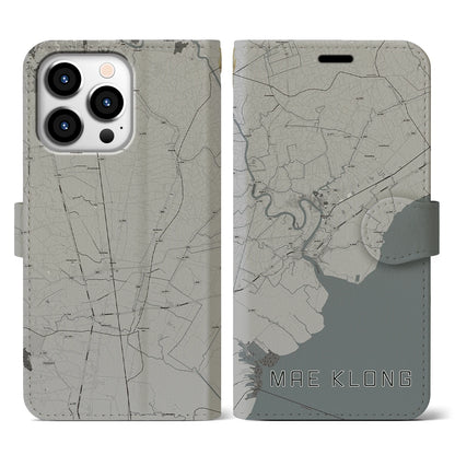 【メークロン（タイ）】地図柄iPhoneケース（手帳タイプ）モノトーン・iPhone 13 Pro 用