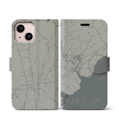 【メークロン（タイ）】地図柄iPhoneケース（手帳タイプ）モノトーン・iPhone 13 mini 用