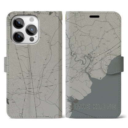 【メークロン（タイ）】地図柄iPhoneケース（手帳タイプ）モノトーン・iPhone 14 Pro 用