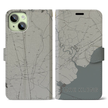 【メークロン（タイ）】地図柄iPhoneケース（手帳タイプ）モノトーン・iPhone 15 用