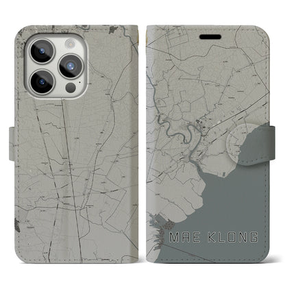 【メークロン（タイ）】地図柄iPhoneケース（手帳タイプ）モノトーン・iPhone 15 Pro 用