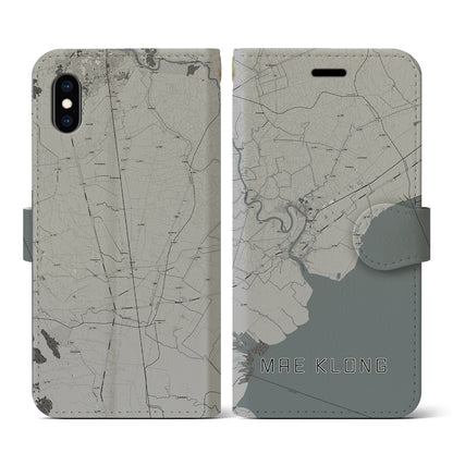 【メークロン（タイ）】地図柄iPhoneケース（手帳タイプ）モノトーン・iPhone XS / X 用