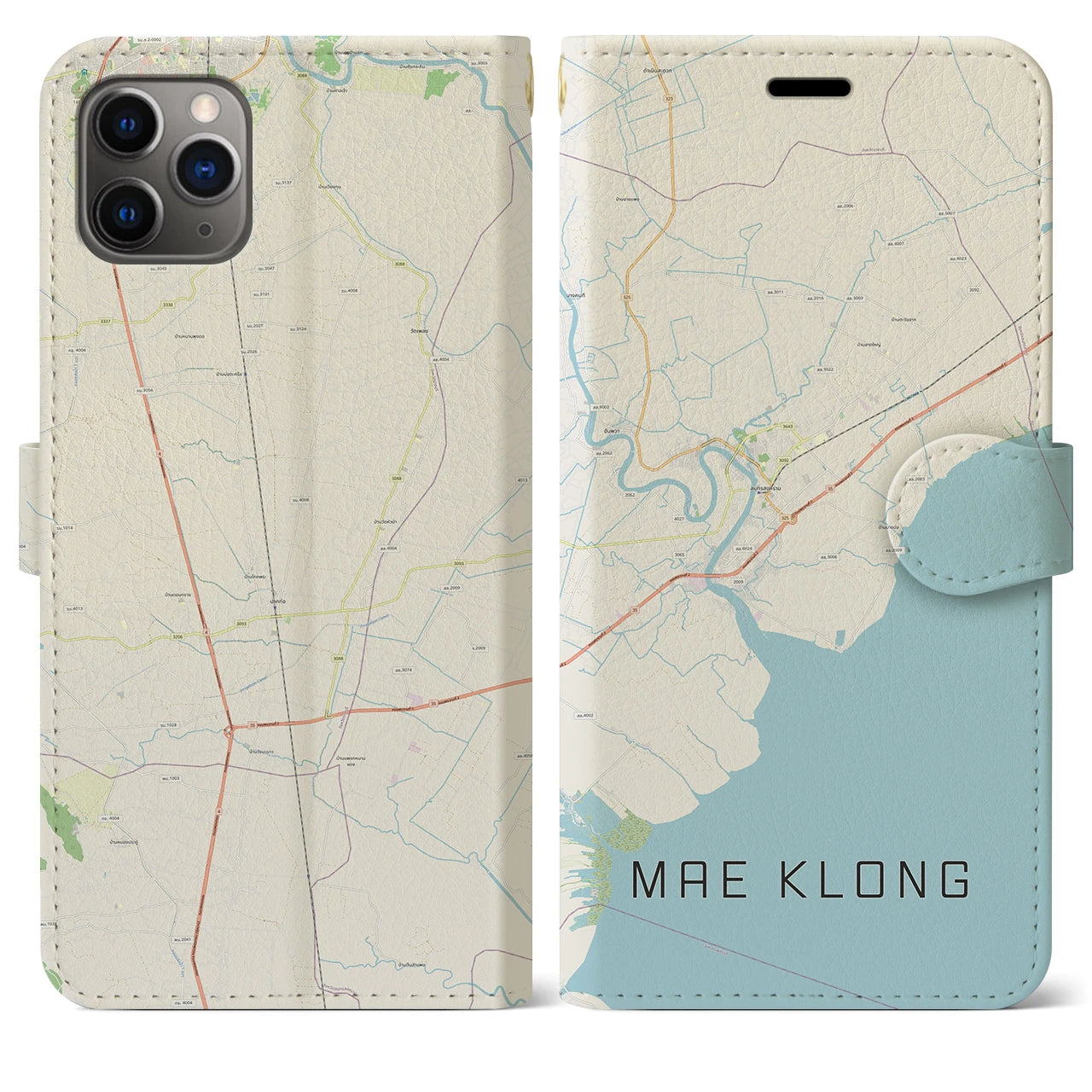 【メークロン】地図柄iPhoneケース（手帳両面タイプ・ナチュラル）iPhone 11 Pro Max 用