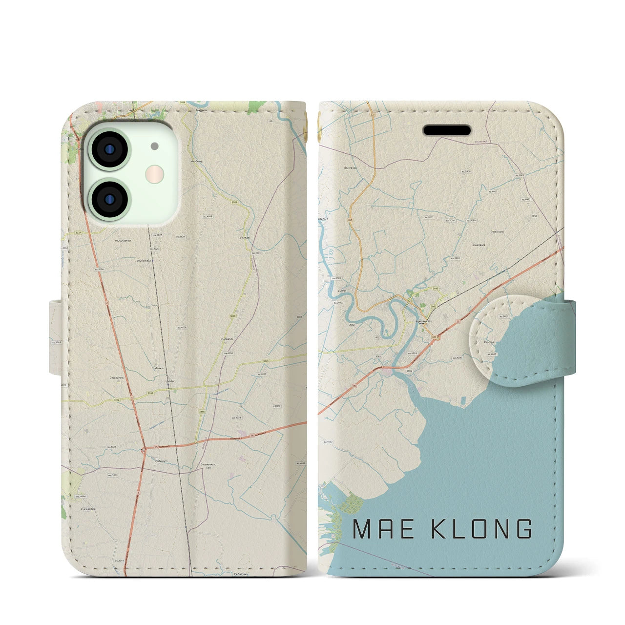 【メークロン】地図柄iPhoneケース（手帳両面タイプ・ナチュラル）iPhone 12 mini 用