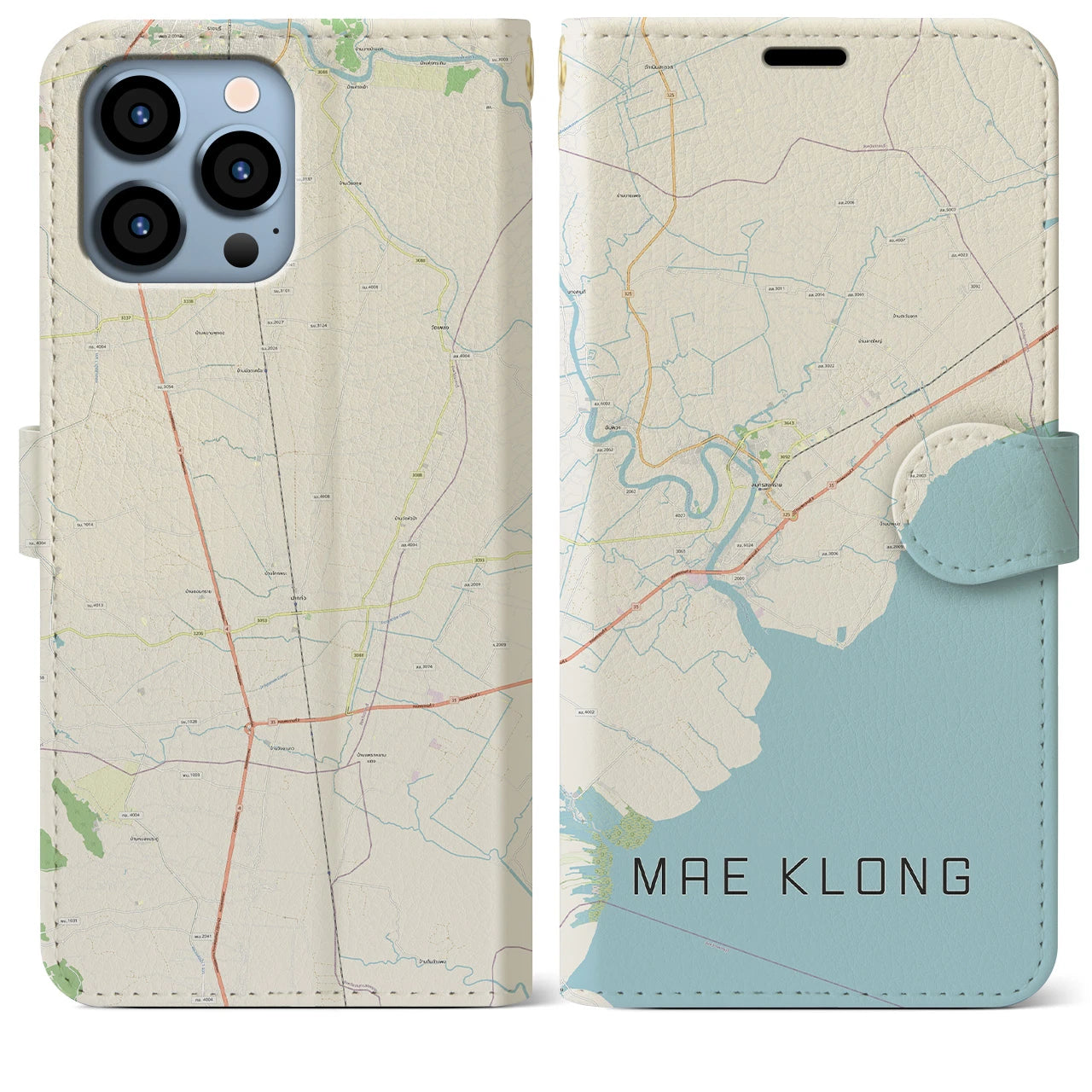 【メークロン】地図柄iPhoneケース（手帳両面タイプ・ナチュラル）iPhone 13 Pro Max 用