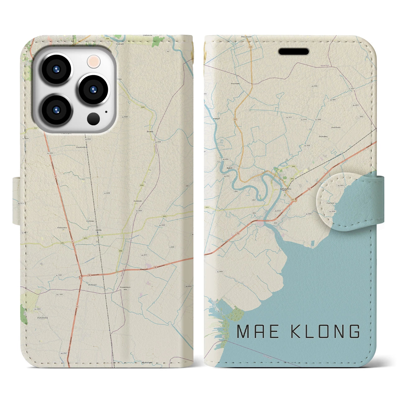 【メークロン】地図柄iPhoneケース（手帳両面タイプ・ナチュラル）iPhone 13 Pro 用