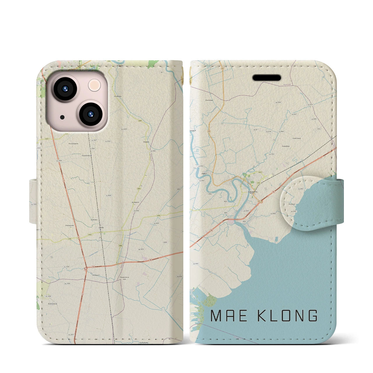 【メークロン】地図柄iPhoneケース（手帳両面タイプ・ナチュラル）iPhone 13 mini 用