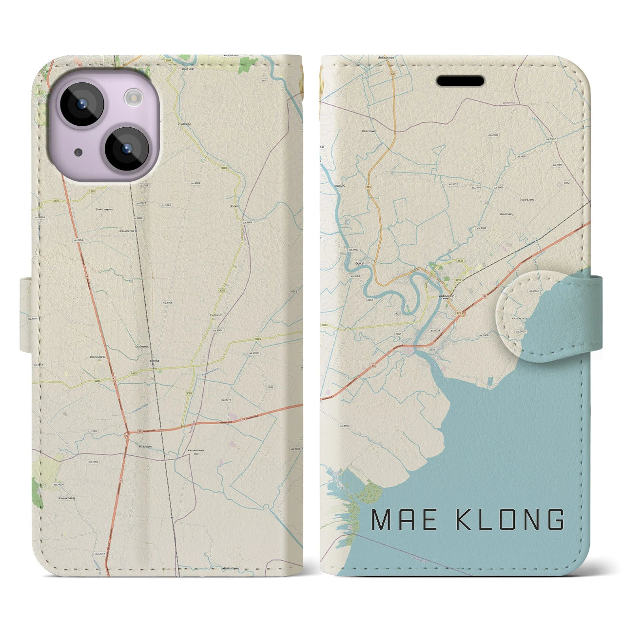 【メークロン】地図柄iPhoneケース（手帳両面タイプ・ナチュラル）iPhone 14 用