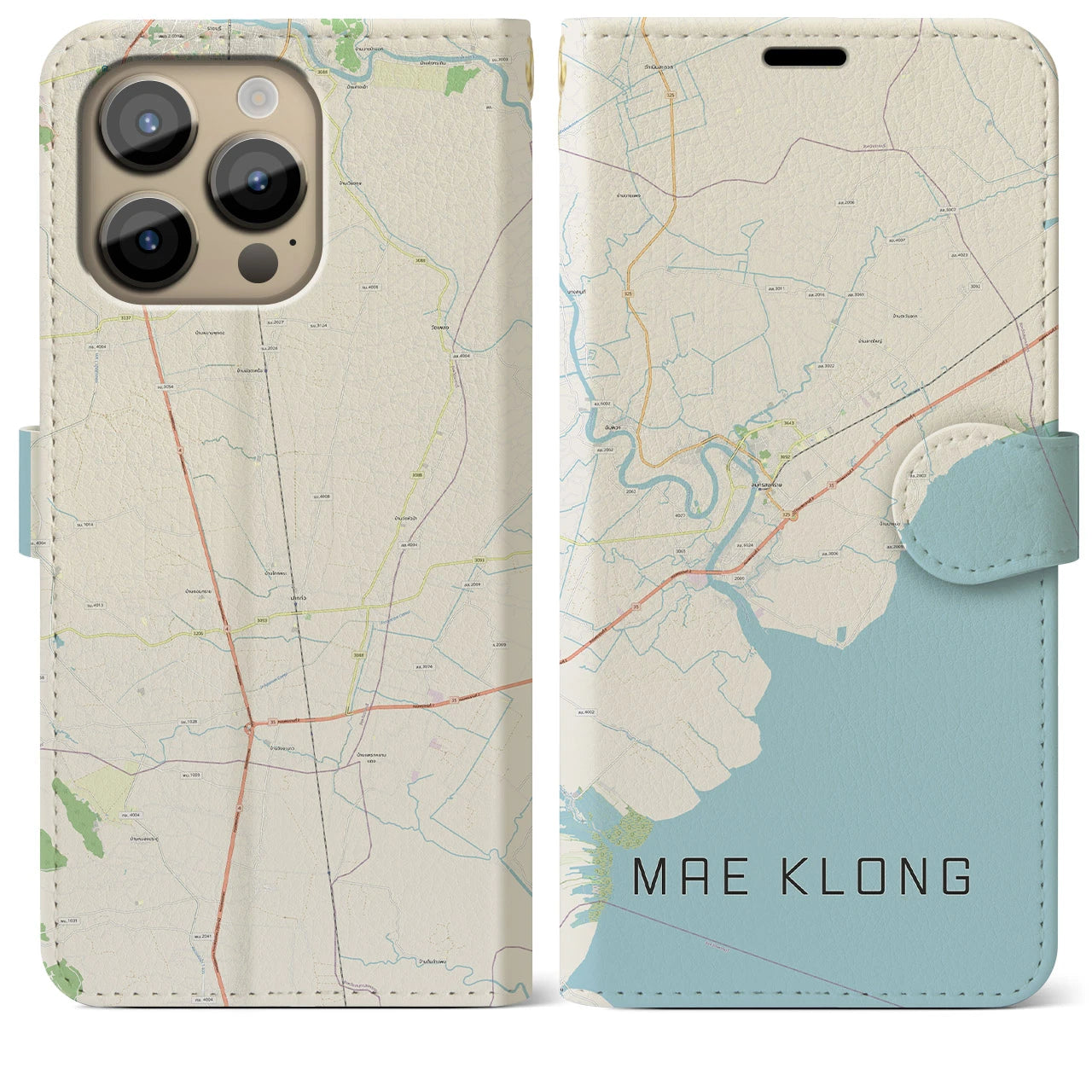 【メークロン】地図柄iPhoneケース（手帳両面タイプ・ナチュラル）iPhone 14 Pro Max 用