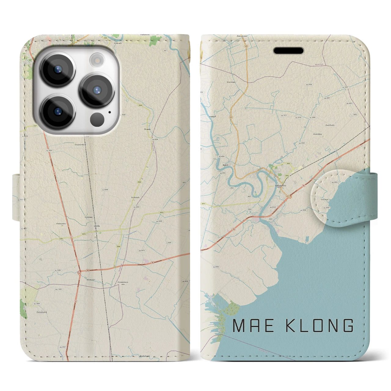 【メークロン】地図柄iPhoneケース（手帳両面タイプ・ナチュラル）iPhone 14 Pro 用