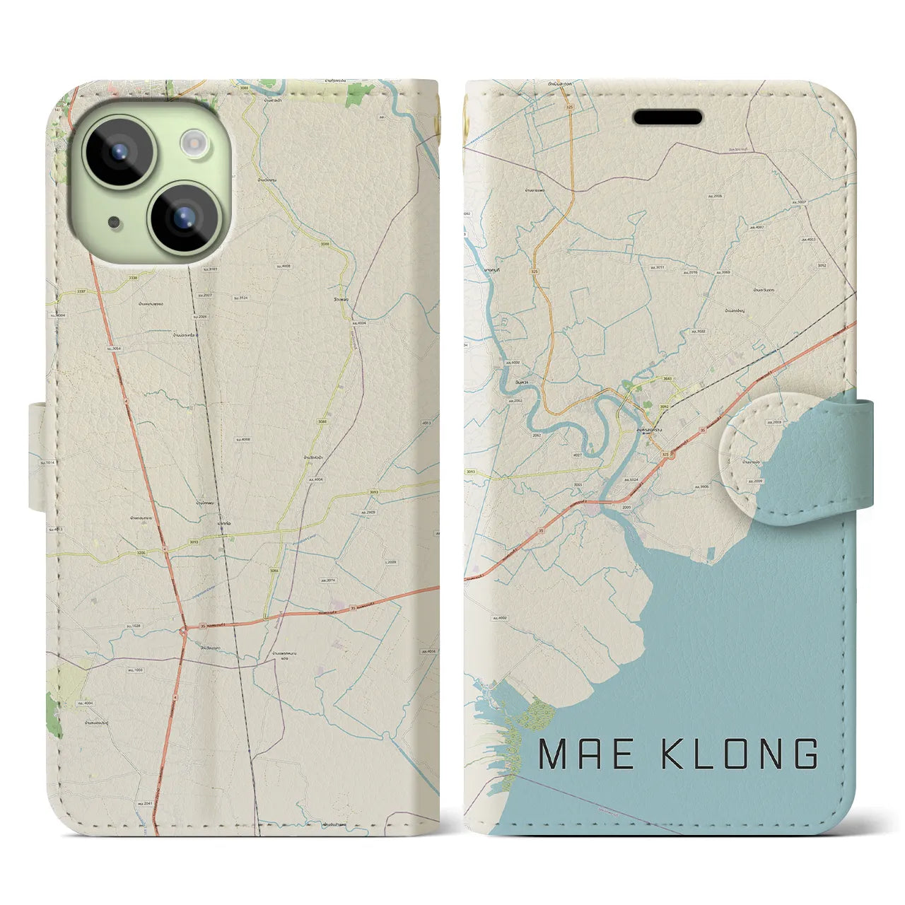 【メークロン】地図柄iPhoneケース（手帳両面タイプ・ナチュラル）iPhone 15 用