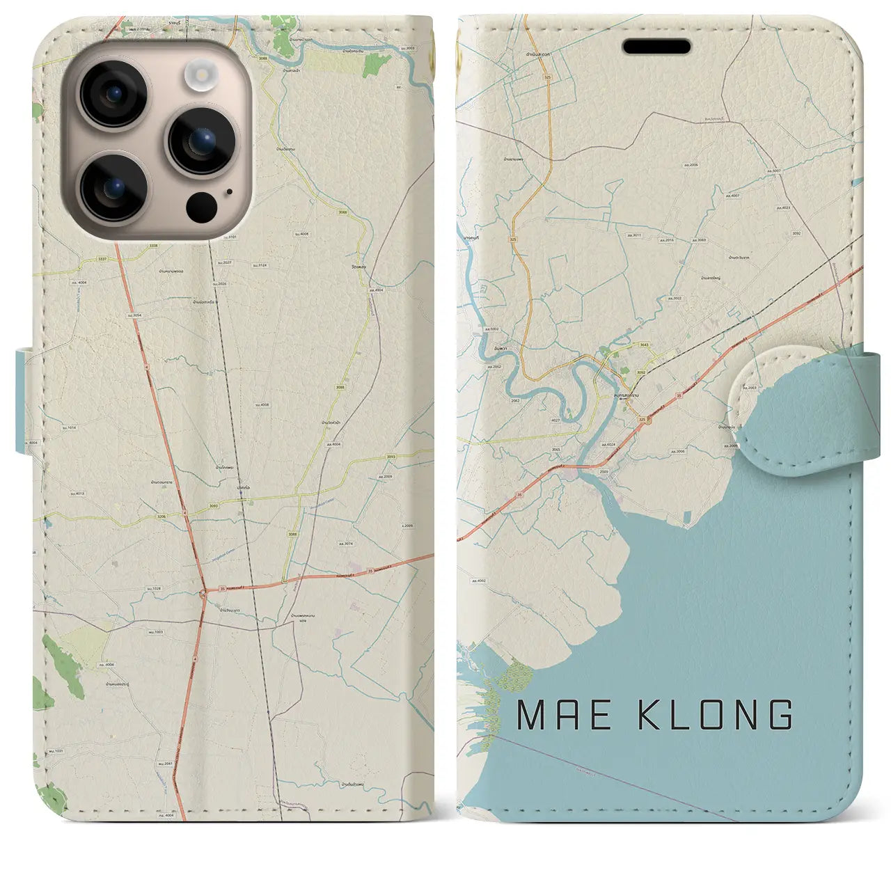 【メークロン（タイ）】地図柄iPhoneケース（手帳タイプ）ナチュラル・iPhone 16 Plus 用