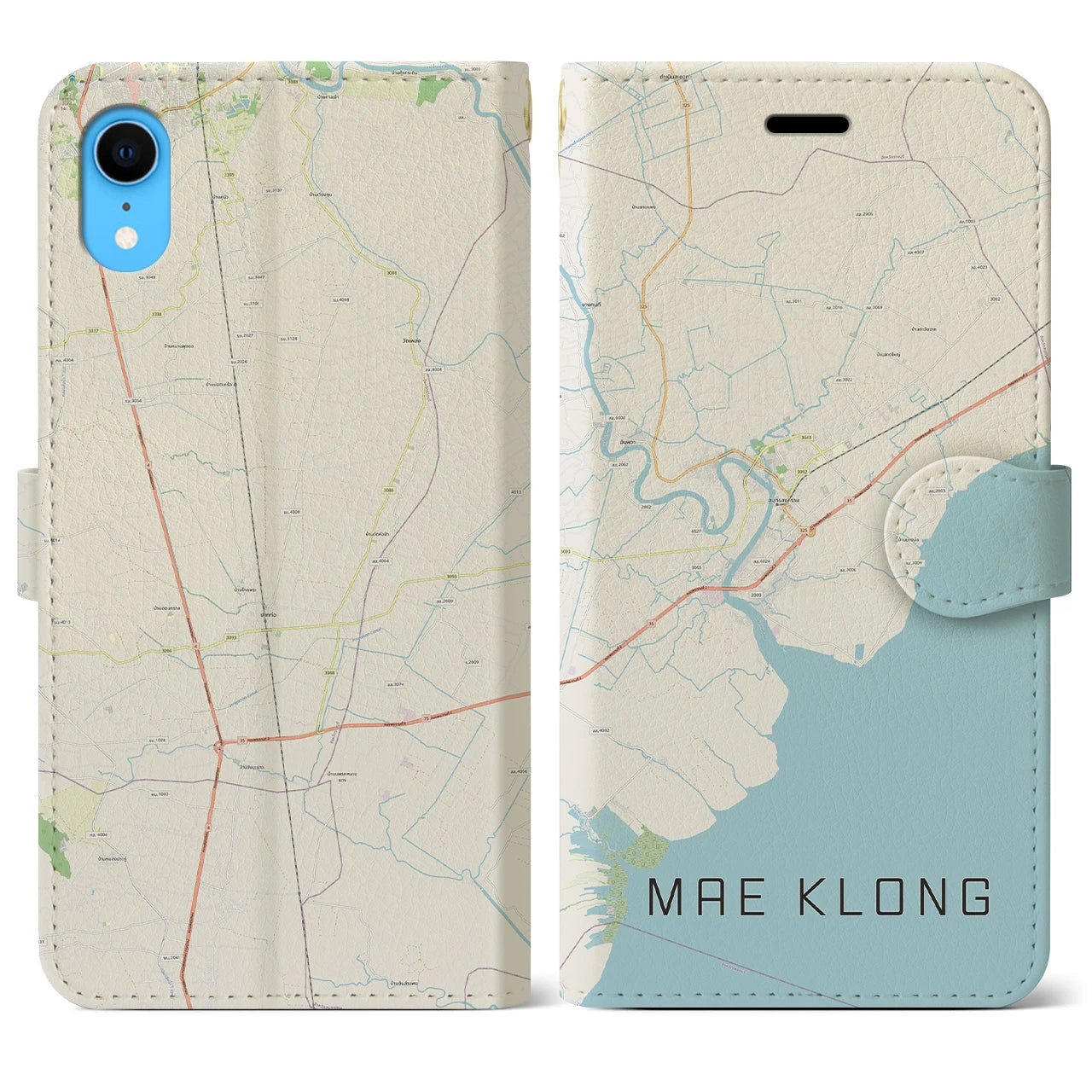 【メークロン】地図柄iPhoneケース（手帳両面タイプ・ナチュラル）iPhone XR 用