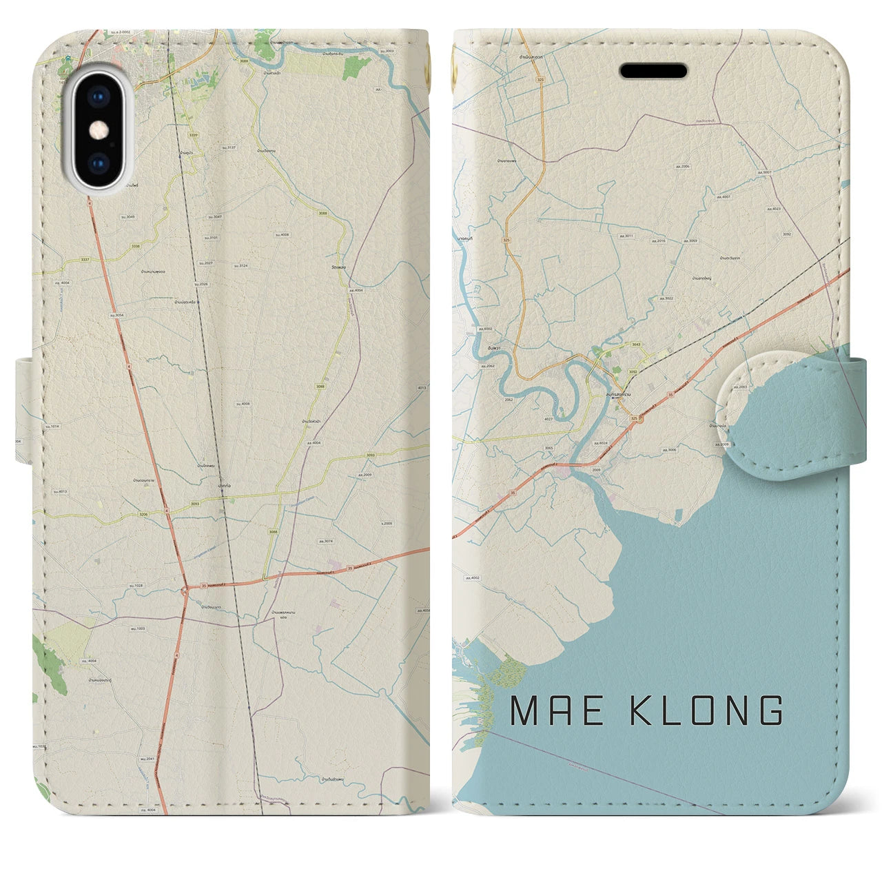【メークロン】地図柄iPhoneケース（手帳両面タイプ・ナチュラル）iPhone XS Max 用