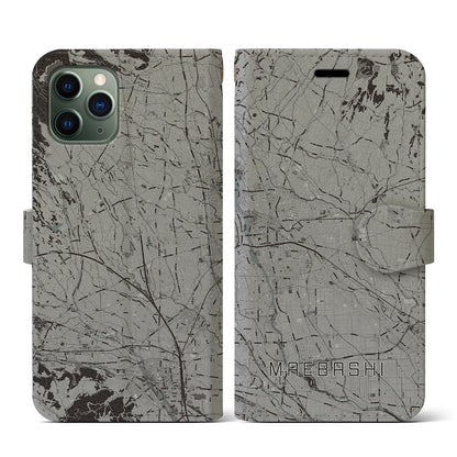 【前橋（群馬県）】地図柄iPhoneケース（手帳タイプ）モノトーン・iPhone 11 Pro 用