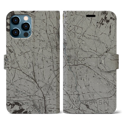 【前橋（群馬県）】地図柄iPhoneケース（手帳タイプ）モノトーン・iPhone 12 / 12 Pro 用