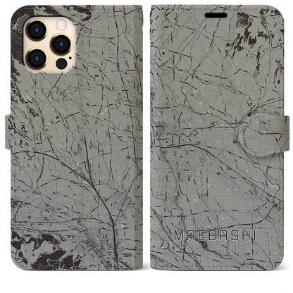 【前橋（群馬県）】地図柄iPhoneケース（手帳タイプ）モノトーン・iPhone 12 Pro Max 用