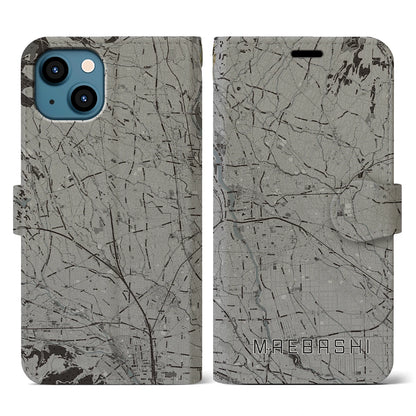 【前橋（群馬県）】地図柄iPhoneケース（手帳タイプ）モノトーン・iPhone 13 用