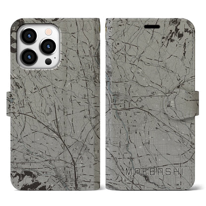 【前橋（群馬県）】地図柄iPhoneケース（手帳タイプ）モノトーン・iPhone 13 Pro 用