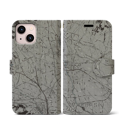 【前橋（群馬県）】地図柄iPhoneケース（手帳タイプ）モノトーン・iPhone 13 mini 用