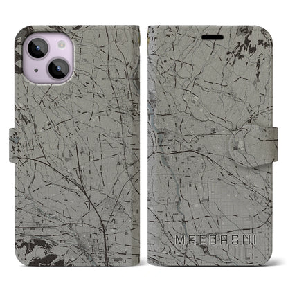 【前橋（群馬県）】地図柄iPhoneケース（手帳タイプ）モノトーン・iPhone 14 用