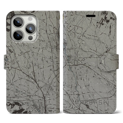 【前橋（群馬県）】地図柄iPhoneケース（手帳タイプ）モノトーン・iPhone 15 Pro 用