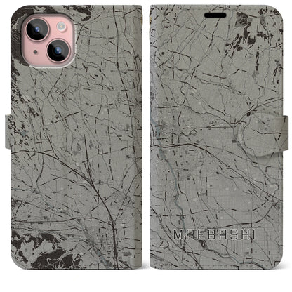 【前橋（群馬県）】地図柄iPhoneケース（手帳タイプ）モノトーン・iPhone 15 Plus 用