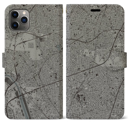 【馬込（東京都）】地図柄iPhoneケース（手帳タイプ）モノトーン・iPhone 11 Pro Max 用